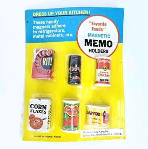 Vintage Giftco FAVORITE FOODS Magnetic Memo Holders Sealed Pack of 6 Magnets - Picture 1 of 3