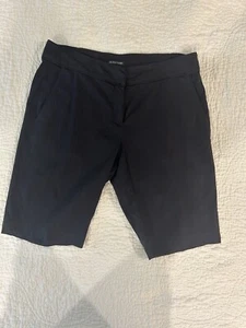 Eileen Fisher Sz 10 Navy Blue Linen Blend Bermuda Walking Shorts - Picture 1 of 8