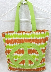 Canvas Tote Bag Tie Dye Peace Sign Beach Bag Fully Lined Straps Zipper Pocket - Picture 1 of 9