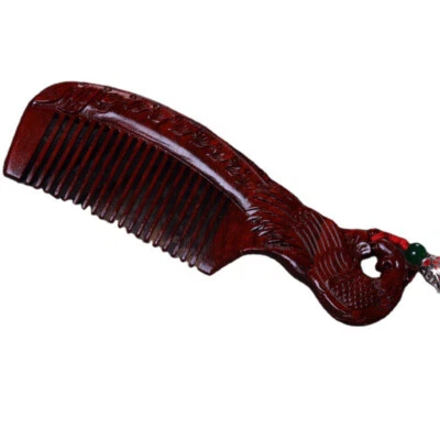 Red Sandalwood Carving Tassel Wooden Comb Creative Pattern Home Decor Girl Gift - Image 1 of 4