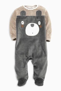 Neu mit Etikett Next Babygrows & Playsuits • grauer Velours Bär Schlafanzug • baumwollreich • 0-3 m - Bild 1 von 3