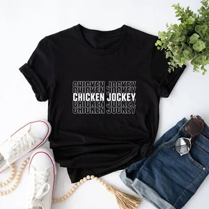 Chicken Jockey Stacked Repeat Font Game Meme Humor Men Women T-Shirt - Picture 1 of 7