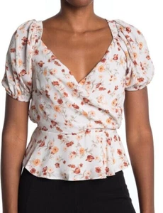 NUEVO ASTR the Label FLORAL Surplice PUFF Mangas Cortas CUELLO DE NOVIA Top M - Imagen 1 de 10