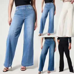 Pantaloni lunghi donna taglie forti elasticizzati vita larga jeans denim - Foto 1 di 18