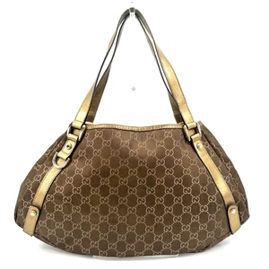 GUCCI Tote Hand Bag Abbey Canvas Shoulder Brown Gold Authentic - Picture 1 of 24