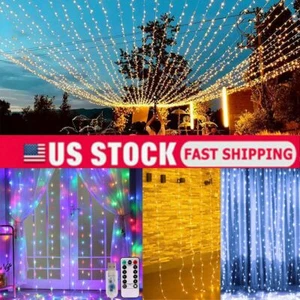 300 LED Curtain Fairy String Lights USB Home Window Bedroom Wedding Party Decor - Picture 1 of 23