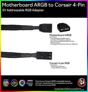 Motherboard RGB (Aura/Mystic Light) to Corsair Fan Adapter - Picture 1 of 4