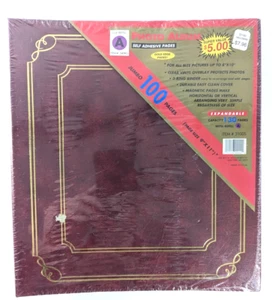 Vintage Burgundy & Gold Faux Leather 3-Ring Photo Album – 50 2-Sided Pages NEW - Picture 1 of 11