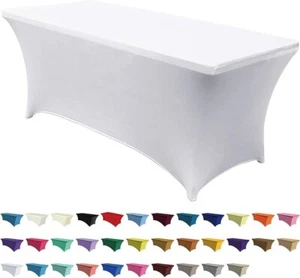 8' ft. Spandex Fitted Stretch Tablecloth Table Cover Wedding Banquet Party White - Picture 1 of 3