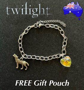 Twilight Eclipse Bella Swan Wolf Crystal Heart Charm Bracelet Graduation Gift 