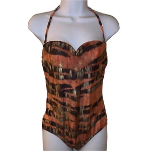 Vintage Christian Dior Beachwear Gold Tiger One Piece Swimsuit Size 12 - Picture 1 of 4