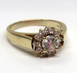 Anillo de compromiso con halo de diamantes de oro amarillo sólido brillante de 14K talla 7 - Imagen 1 de 13