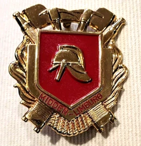 Netherlands Dutch Fire Brigade Badge Metal Holland Department Gold Tone Limburg - Picture 1 of 4