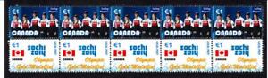 2014 SOCHI OLYMPIC GOLD STRIP OF 10 MINT STAMPS, CANADA WOMENS CURLING TEAM