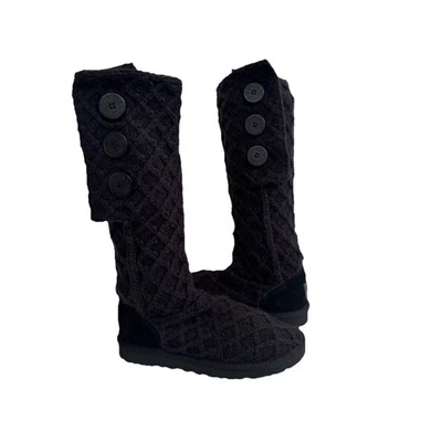 UGG CLASSIC LATTICE CARDY TALL KNITTED WOOL BLACK BOOTS sz  US 7 / EU 38 / UK 5 - Image 1 of 4