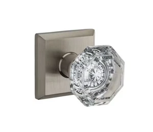 Baldwin Reserve Passage Crystal Knob w Traditional Square Rose Satin Nickel - Picture 1 of 3