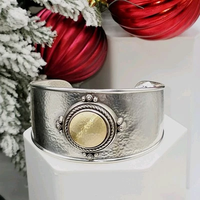 Novo com etiquetas Bracelete Brighton Ferrara Monete prata martelada medalhão de ouro 7" - Imagem 1 de 4