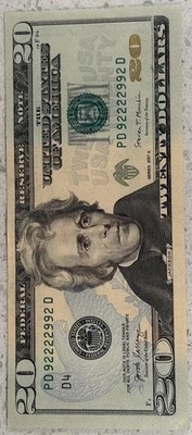 2017A Binary $20 Bill D Series 92222992 - Image 1 of 4