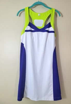 FILA Sports Women's Tennis Dress Shelf Bra white blue green sz Large  #LW - Image 1 of 4