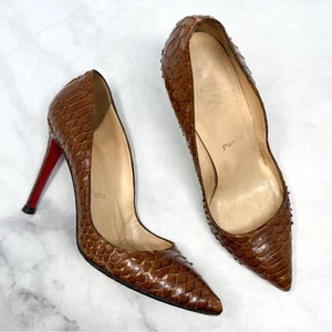 Christian Louboutin Vintage Pointed Toe Pumps Heels Python Snakeskin Brown 39 - Picture 1 of 9