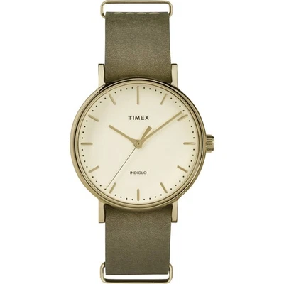 Timex Women's Watch Fairfield Quartz Cream Dial Green Leather Strap TW2P98500 - Image 1 of 3