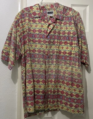 Camisa Union Bay Vintage Talla XL Amarillo Azul Rojo Geométrica Abotonada Años 90 Algodón Foto 1 de 4