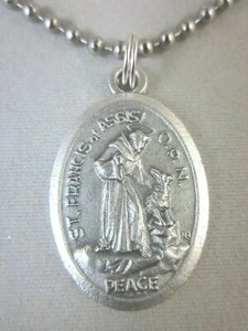 San Francisco de Asís PAZ ORACIÓN Medalla Collar 24" Bola Cadena + Tarjeta Oración - Imagen 1 de 5