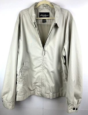 VTG Eddie Bauer Men Windbreaker Coat 2X Tall Golf Jacket Beige Cotton Lined Zip - Image 1 of 4