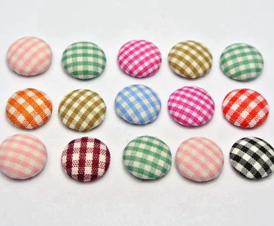 50 botões cobertos de tecido de grade plana de cor mista 12 mm cabochão redondo - Imagem 1 de 4