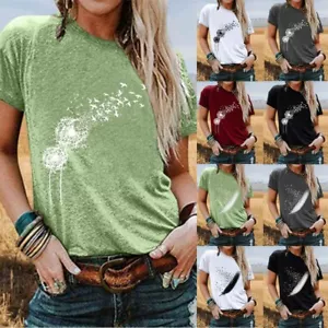 Fashion Women Printed Casual Shirts O-Neck Funny T shirt Loose Short Sleeve Tops - Picture 1 of 31