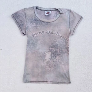 Y2K Vintage Harley Davidson Womens Rhimestone Pink Gray Fade Size Small - Picture 1 of 15