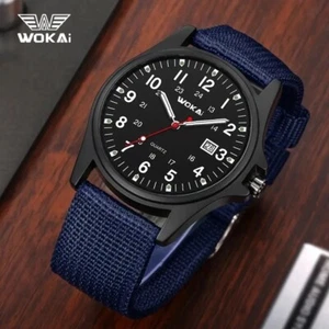 Reloj Wokai Para Hombre Nuevo Fecha Estuche Negro Correa Azul Batería Nueva Ligero - Imagen 1 de 4