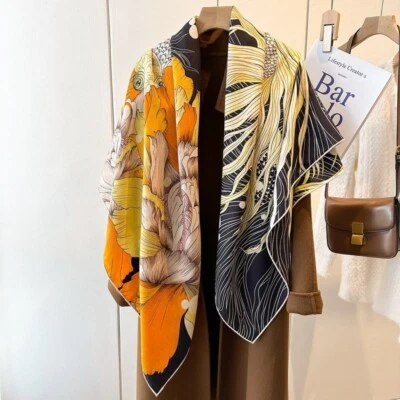 70% Cashmere & 30% Silk Wrap Scarf Goldfish Print Double Face Square Shawl 53" - Image 1 of 4