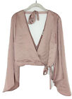 Nwt River Island Blush Pink Long Flounce Sleeve Cropped Wrap Blouse Size 12