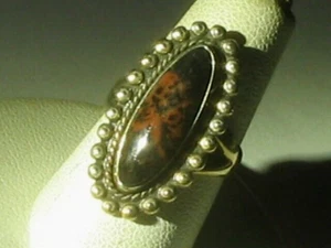 Bell Trading 14K On Sterling Silver Red Black Jasper Oval Cabochon Ring 4.4Gr S5 - Picture 1 of 5