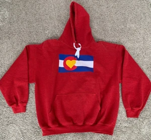 Gildan Colorado Hoodie Sweatshirt Red Heart Flag Size XL Unisex - Picture 1 of 10