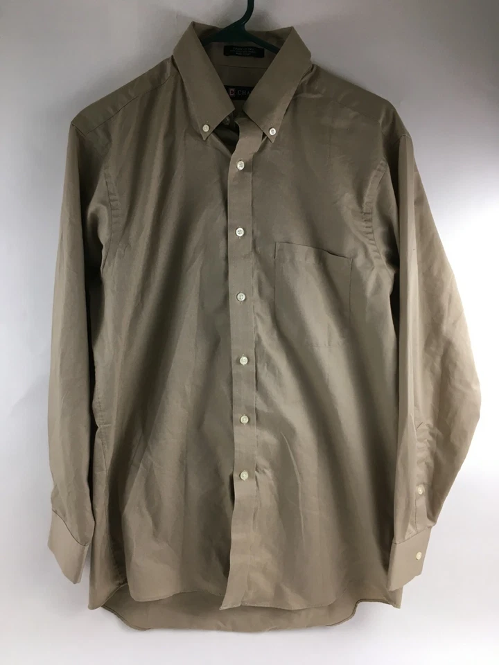 Chaps Shirt Men's Size 15-15.5 32/33 Solid Tan Classic Fit Twill Button Down - Image 1 of 4