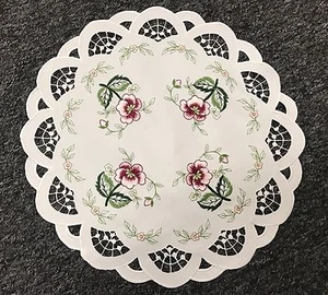 12 pezzi tovaglietta centrini in pizzo rosa ricamata decorazione matrimonio festa banchetto - Foto 1 di 7