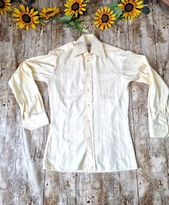 Vintage Templeman Pale Yellow Embroidered Shirt Size 36" 14 Retro Original 1970s - Picture 1 of 10