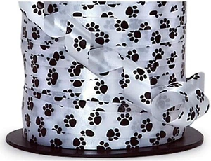 3/8" Wide Paw Prints on White Curling Ribbon - 250 Yards (crpawb) - Picture 1 of 1