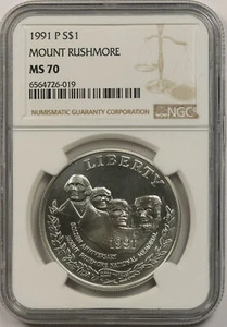 1991-P Mount Rushmore Modern Commemorative Silver Dollar $1 MS 70 NGC - Picture 1 of 4
