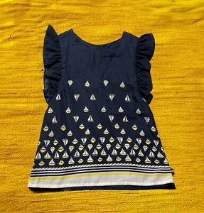 NWT Nautica Girls 4T Dress Sailboats Lined ruffle sleeve yellow white navy - Picture 1 of 6