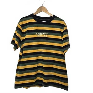Vintage Guess Shirt Herren Large grün gelb gestreift Baumwolle Logo Kurzarm Tee - Bild 1 von 9
