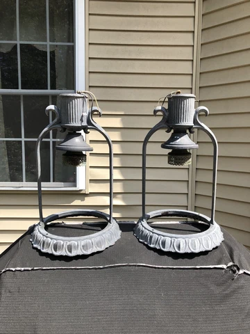 Pair of Antique Cast Aluminum Lamp Street Park Light Fixtures Cover