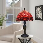 10 inch Tiffany Red Dragonfly Style Table Lamp Stained Glass Shade Handcrafted