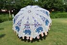 Indian Handmade Embroidered Elephant White & Blue Large Garden Umbrella Parasols