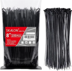 Zip Ties 8 inch (100 Pack), 40lbs Tensile Strength, Black Cable Ties - Picture 1 of 6