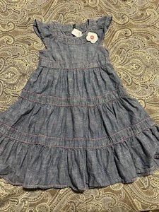 Gymboree Floral Denim Tiered Maxi Dress 100% Cotton Zipper Girls 5 - Picture 1 of 4