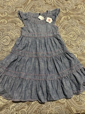 Gymboree Floral Denim Tiered Maxi Dress 100% Cotton Zipper Girls 5 - Image 1 of 4