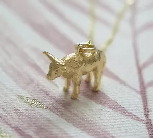 Sterling Silver Gold Plated Chinese Zodiac 2025 Year of the Ox Pendant Necklace - Picture 1 of 3